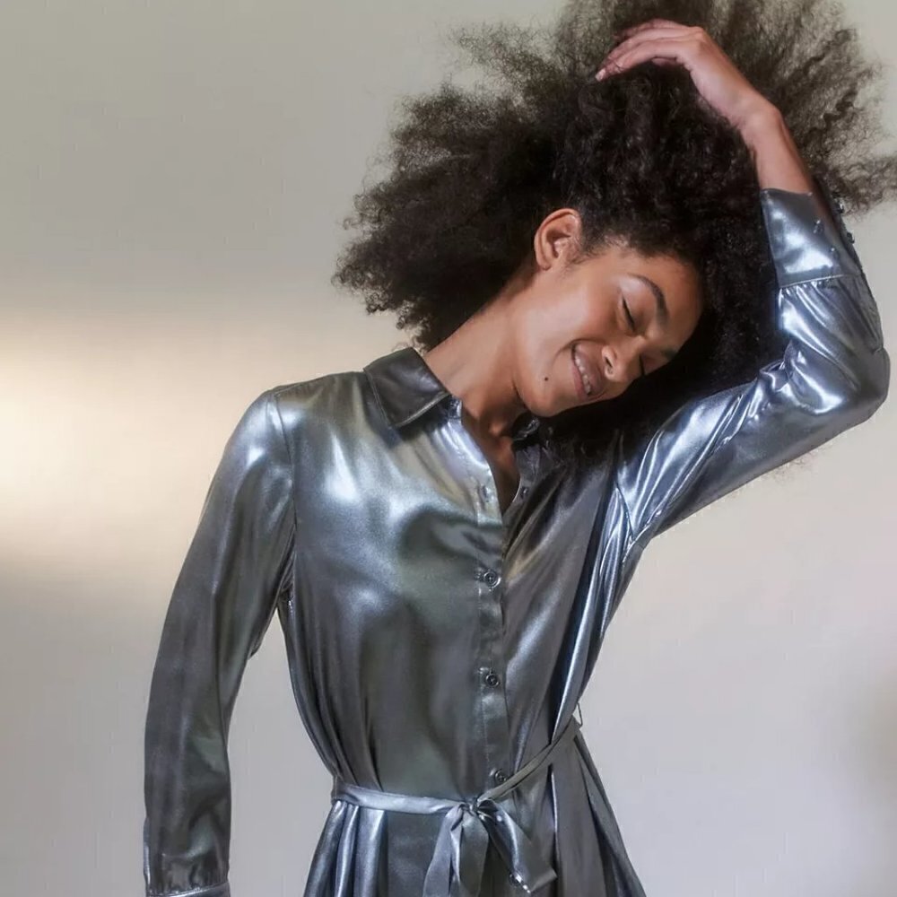 Urban Outfitters UO Midnight Strikes Metallic Mini Dress in Grey NWT size S - Picture 2 of 9